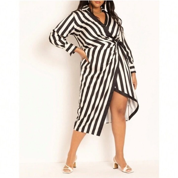 Eloquii Dresses & Skirts - Eloquii NWT Full Sleeve True Wrap Dress Asymmetrical Black White Sz 22 Bold